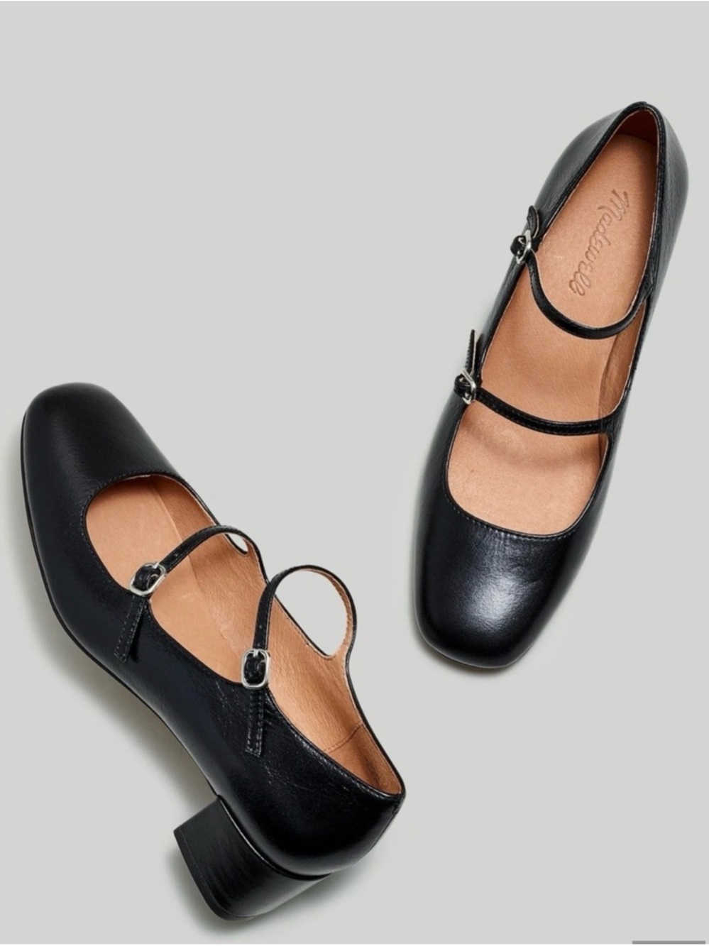 Madewell Black Leather Nettie Mary Jane Heels, 6.5